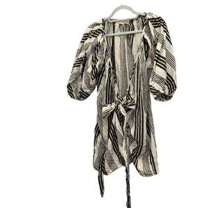 mara hoffman swim charcoal cream ticking stripe beach pool cover up wrap…